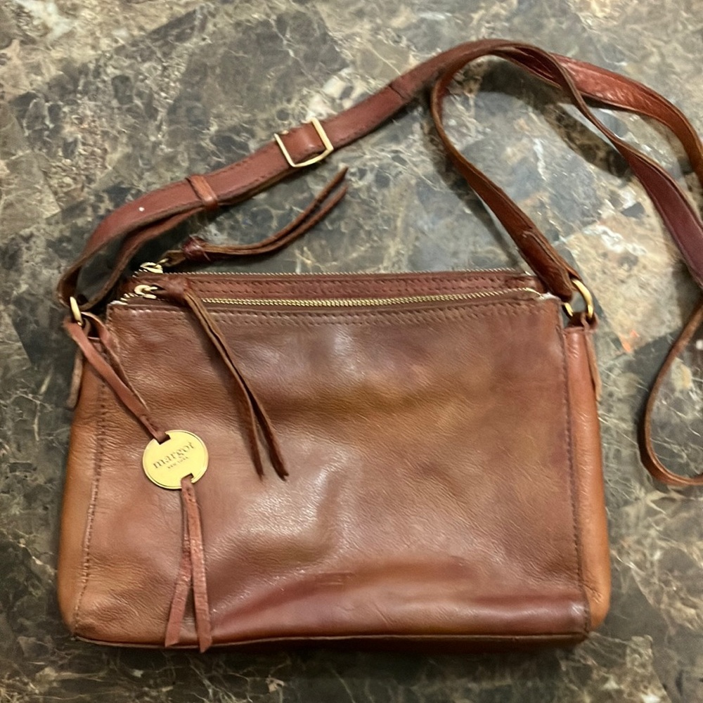 Margot New York Leather cross body bag, dark tan, 👜💗